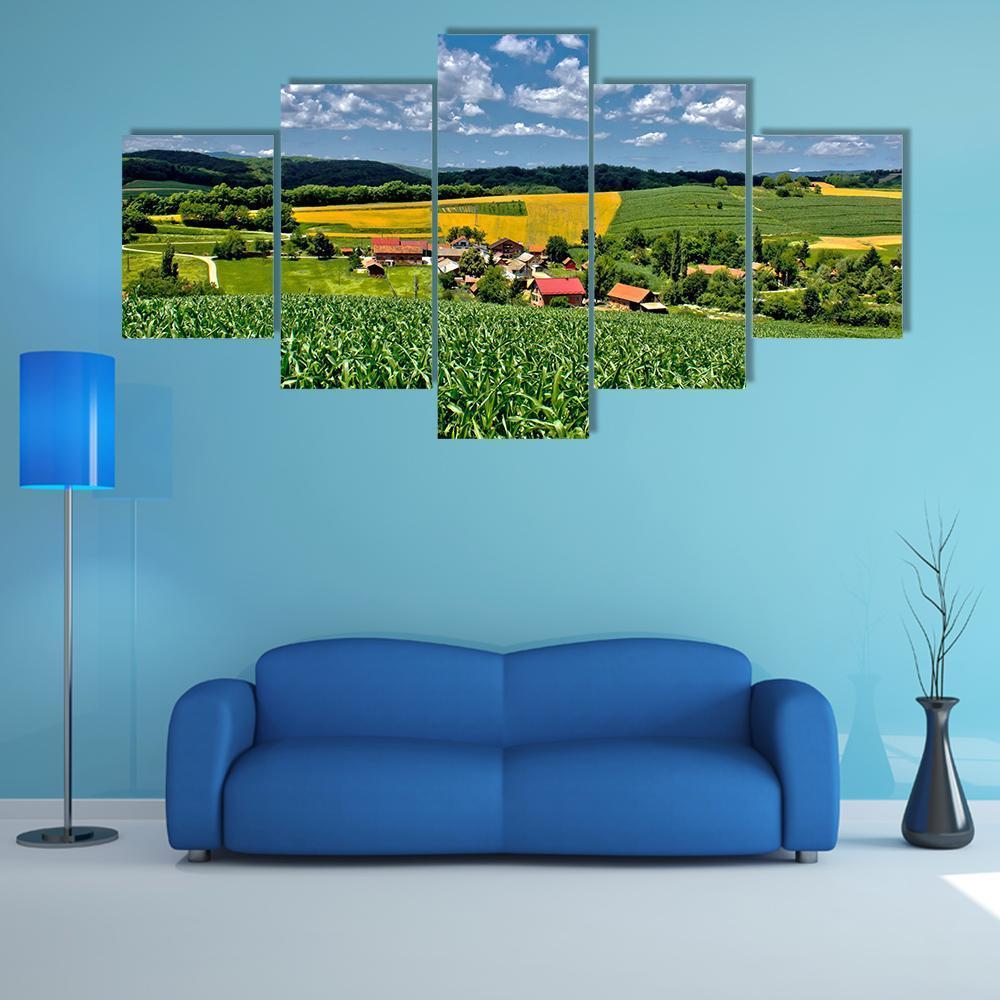 Green Village Croatia Canvas Wall Art-5 Star-Gallery Wrap-62" x 32"-Tiaracle