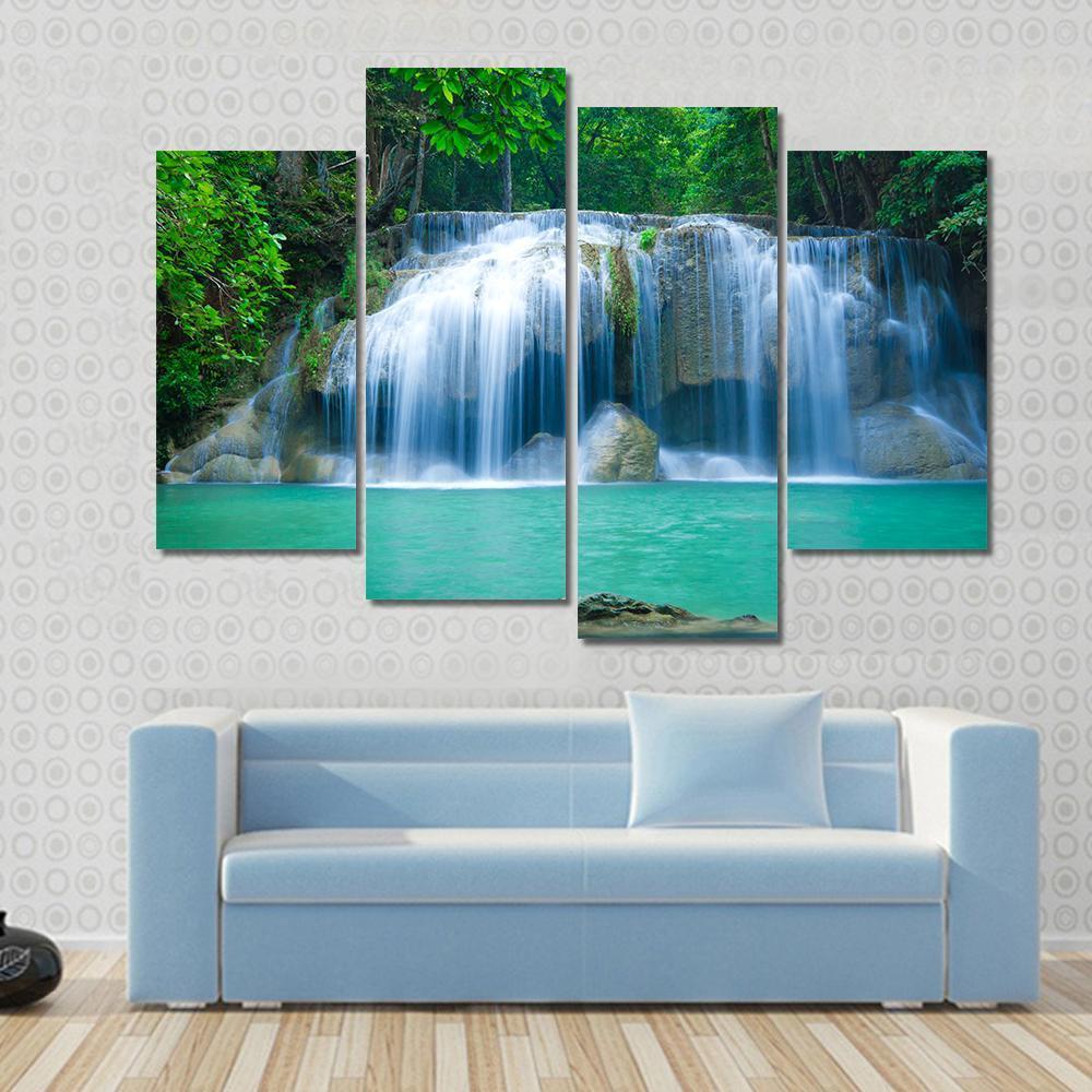 Green Waterfall Canvas Wall Art-4 Pop-Gallery Wrap-50" x 32"-Tiaracle