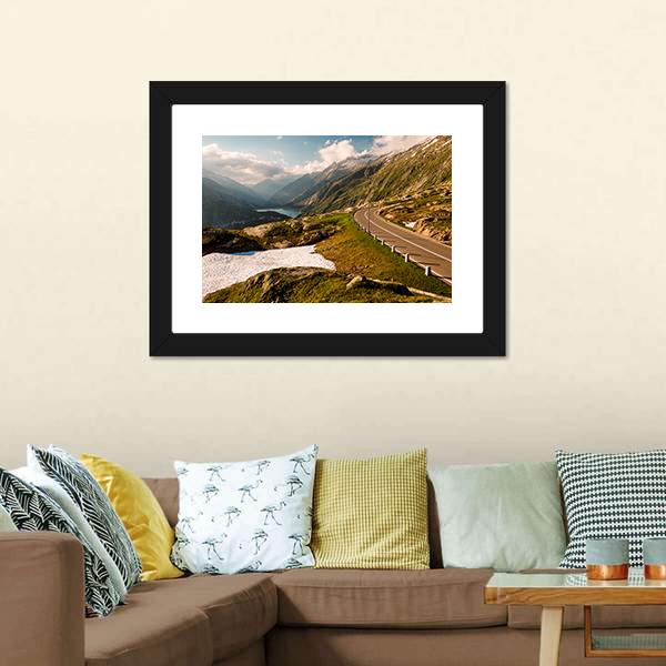 Grimselpass With Road Canvas Wall Art-5 Horizontal-Gallery Wrap-22" x 12"-Tiaracle