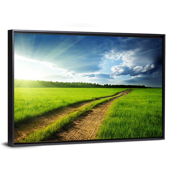 Ground Road & Sunset Canvas Wall Art-3 Horizontal-Gallery Wrap-25" x 16"-Tiaracle