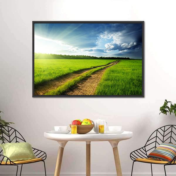 Ground Road & Sunset Canvas Wall Art-3 Horizontal-Gallery Wrap-25" x 16"-Tiaracle