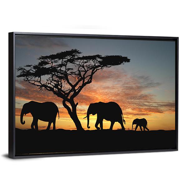 Group Of Elephant Africa Canvas Wall Art-3 Horizontal-Gallery Wrap-25" x 16"-Tiaracle