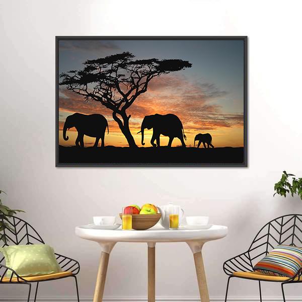 Group Of Elephant Africa Canvas Wall Art-3 Horizontal-Gallery Wrap-25" x 16"-Tiaracle