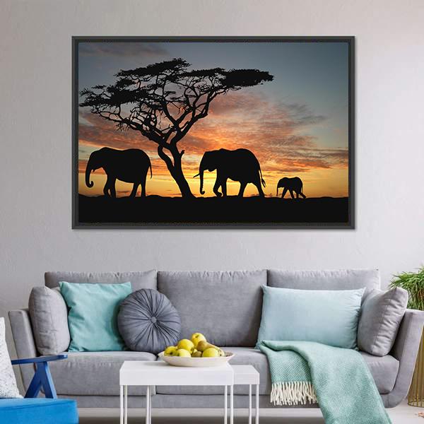 Group Of Elephant Africa Canvas Wall Art-3 Horizontal-Gallery Wrap-25" x 16"-Tiaracle