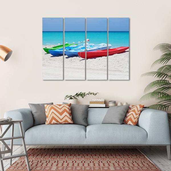 Kayaks On Beach Canvas Wall Art-5 Horizontal-Gallery Wrap-22" x 12"-Tiaracle