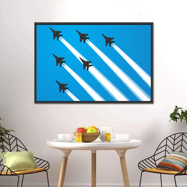 Group Of Military Fighter Jets Canvas Wall Art-5 Horizontal-Gallery Wrap-22" x 12"-Tiaracle