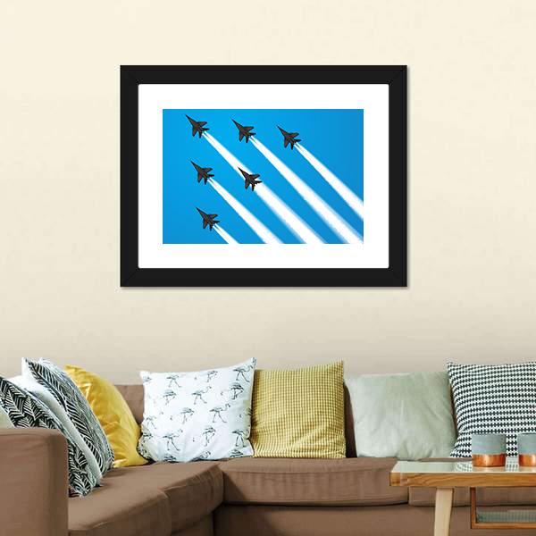 Group Of Military Fighter Jets Canvas Wall Art-5 Horizontal-Gallery Wrap-22" x 12"-Tiaracle