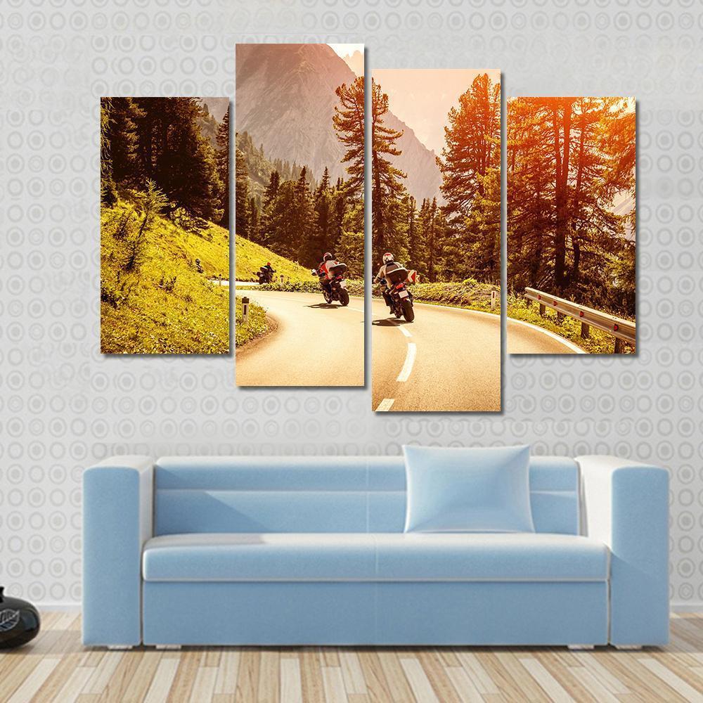 Group Of Motorcyclists Canvas Wall Art-4 Pop-Gallery Wrap-50" x 32"-Tiaracle