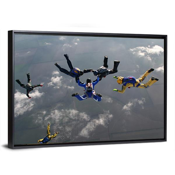 Group Of Parachutists In Air Panoramic Canvas Wall Art-1 Piece-36" x 12"-Tiaracle