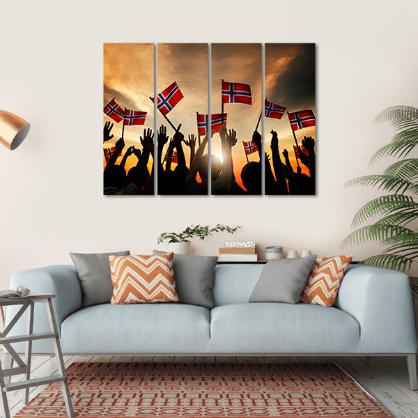 Group Of People Waving Norwegian Flags Canvas Wall Art-4 Horizontal-Gallery Wrap-34" x 24"-Tiaracle
