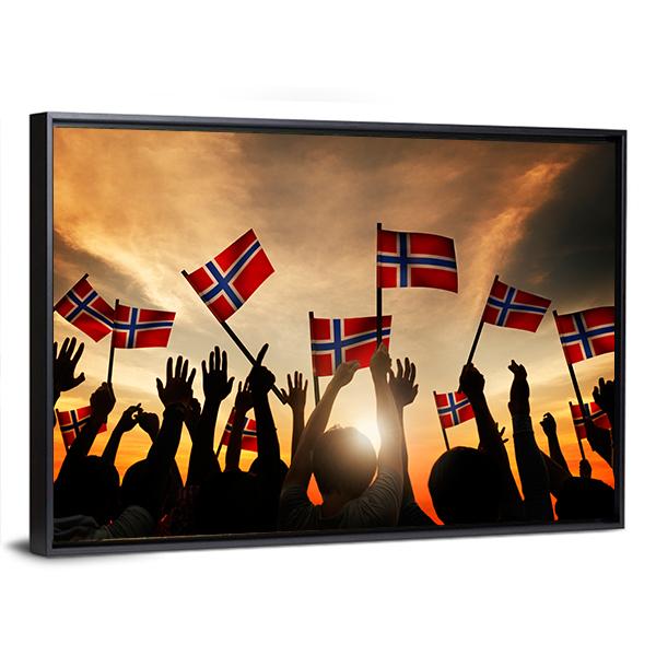 Group Of People Waving Norwegian Flags Panoramic Canvas Wall Art-1 Piece-36" x 12"-Tiaracle