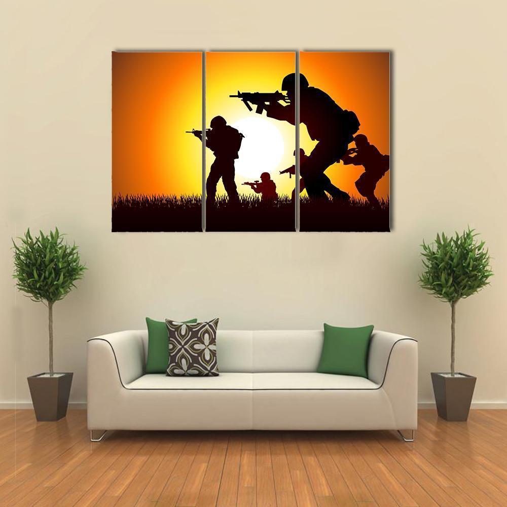 Group Of Soldiers Silhouette Canvas Wall Art-3 Horizontal-Gallery Wrap-37" x 24"-Tiaracle