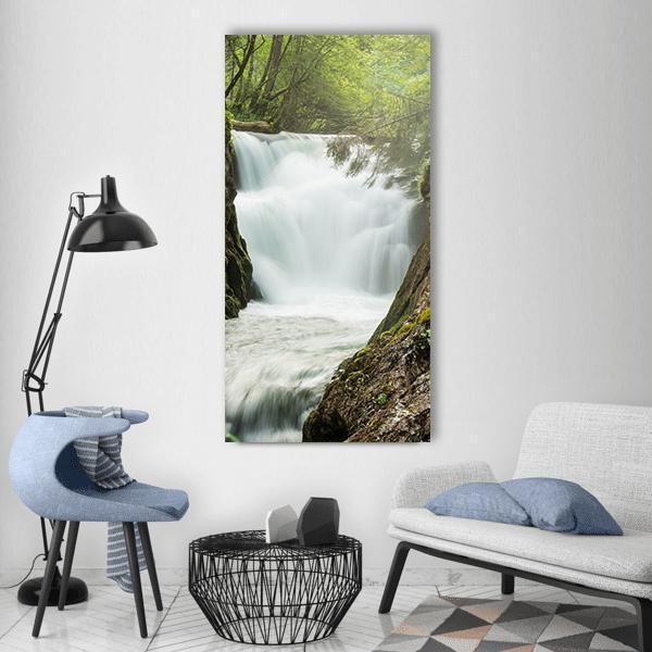 Grundlsee Waterfall Austria Vertical Canvas Wall Art-1 Vertical-Gallery Wrap-12" x 24"-Tiaracle