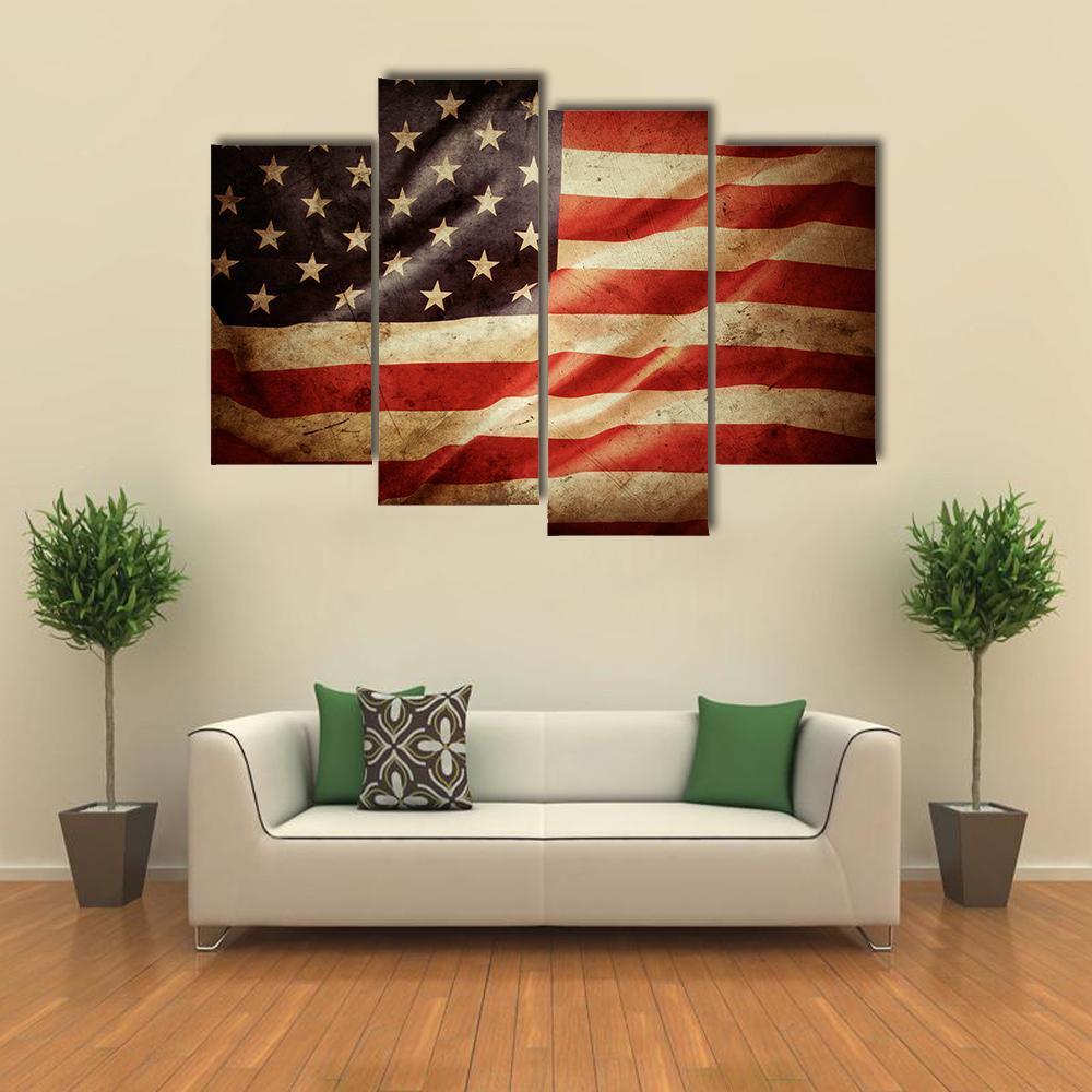 Grunge American Flag Canvas Wall Art-4 Pop-Gallery Wrap-50" x 32"-Tiaracle