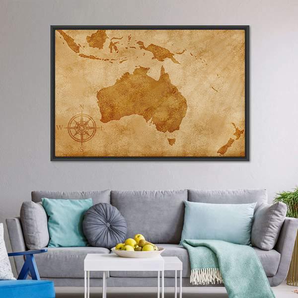 Grunge Australia Map Canvas Wall Art-5 Horizontal-Gallery Wrap-22" x 12"-Tiaracle