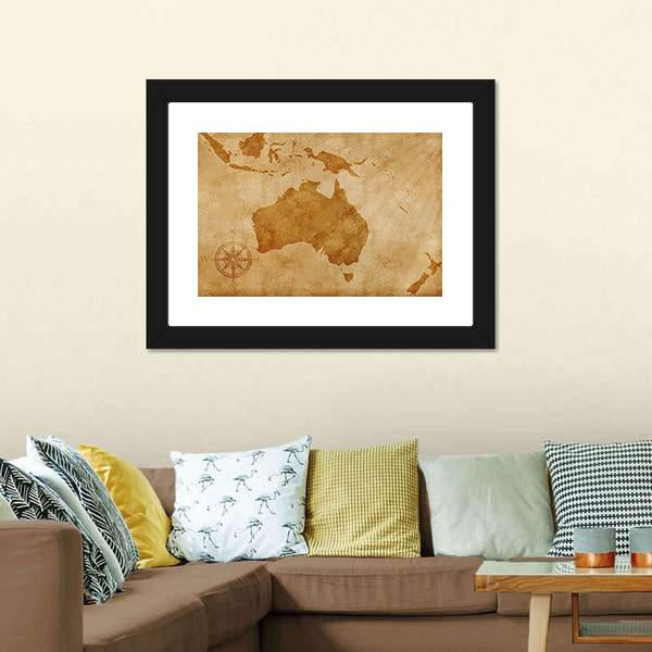 Grunge Australia Map Canvas Wall Art-5 Horizontal-Gallery Wrap-22" x 12"-Tiaracle