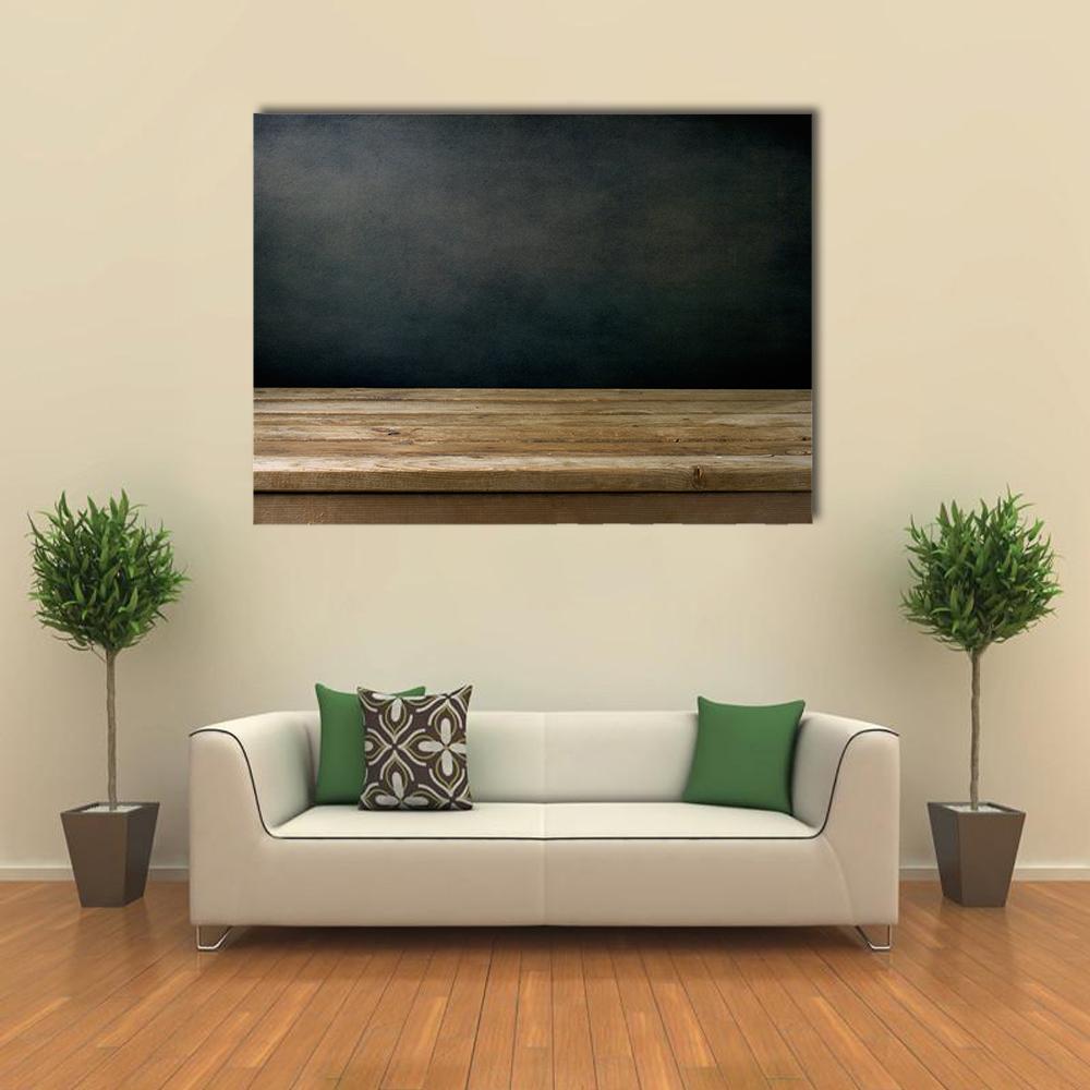 Grunge Black Wall And Wooden Table Deck Canvas Wall Art-5 Star-Gallery Wrap-42" x 21"-Tiaracle