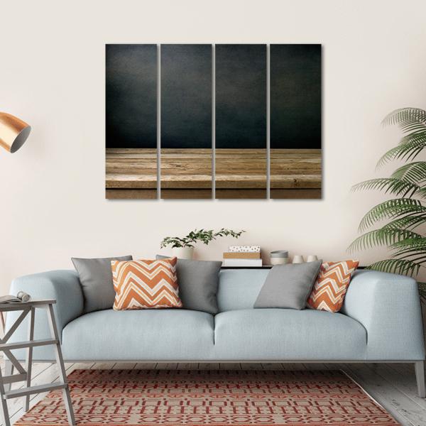 Grunge Black Wall And Wooden Table Deck Canvas Wall Art-4 Horizontal-Gallery Wrap-34" x 24"-Tiaracle