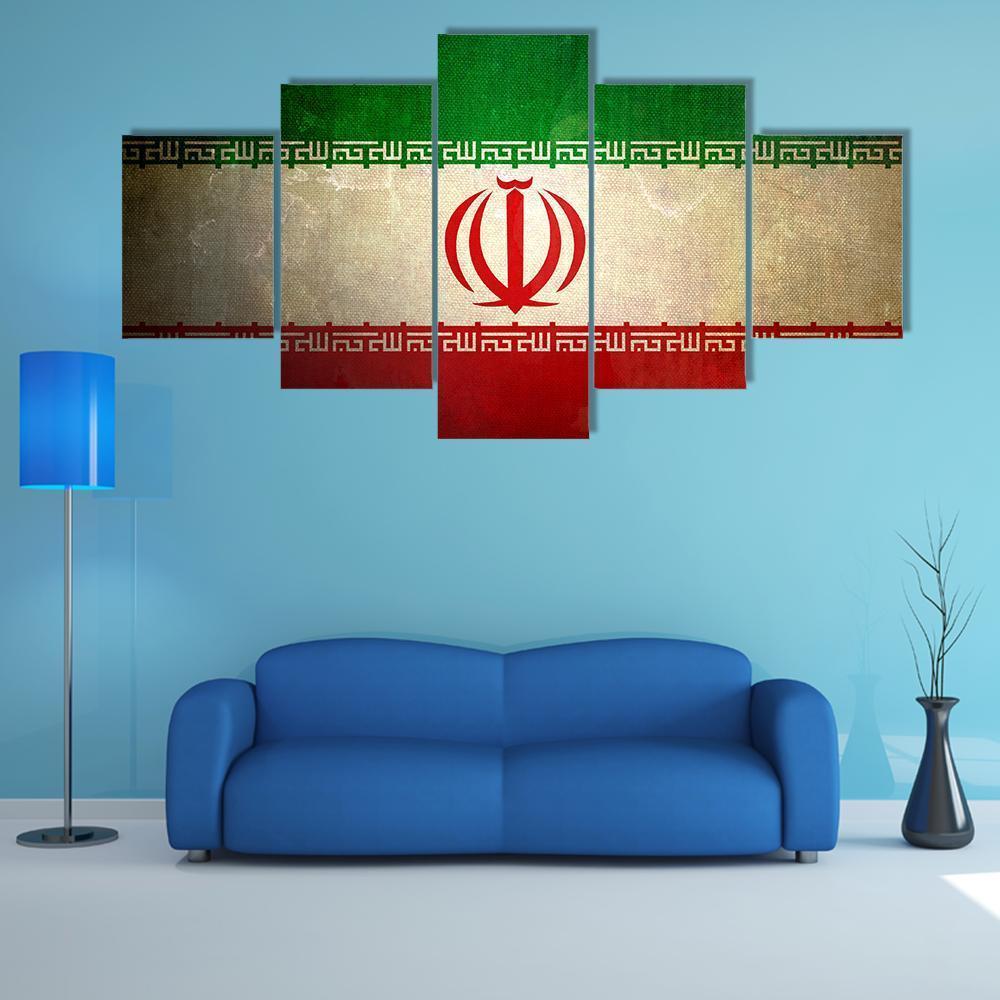 Grunge Iran Flag Canvas Wall Art-5 Star-Gallery Wrap-62" x 32"-Tiaracle