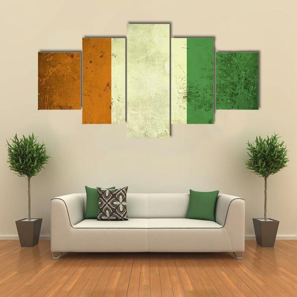 Grunge Ivory Coast Flag Canvas Wall Art-5 Star-Gallery Wrap-62" x 32"-Tiaracle