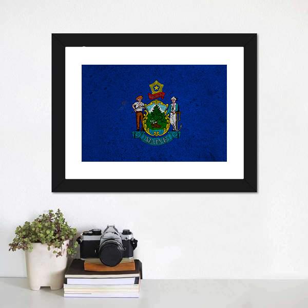 Grunge Maine Flag Canvas Wall Art-1 Piece-Framed Print-20" x 16"-Tiaracle