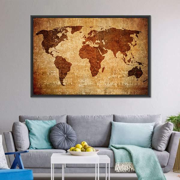 Grunge Map Of The World Canvas Wall Art-3 Horizontal-Gallery Wrap-25" x 16"-Tiaracle
