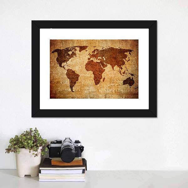 Grunge Map Of The World Canvas Wall Art-1 Piece-Framed Print-20" x 16"-Tiaracle