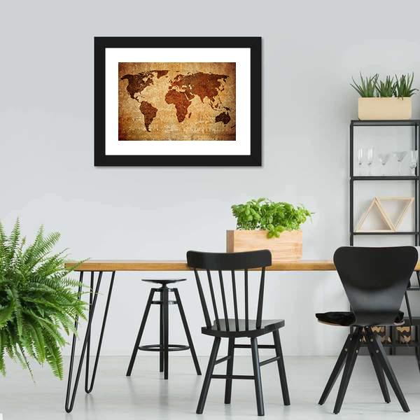 Grunge Map Of The World Canvas Wall Art-3 Horizontal-Gallery Wrap-25" x 16"-Tiaracle