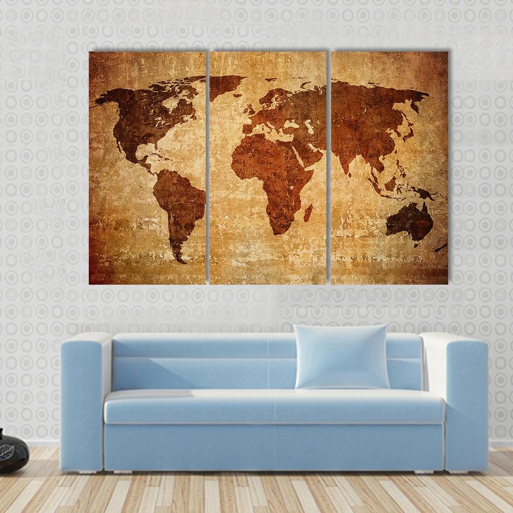 Grunge Map Of The World Canvas Wall Art-3 Horizontal-Gallery Wrap-37" x 24"-Tiaracle