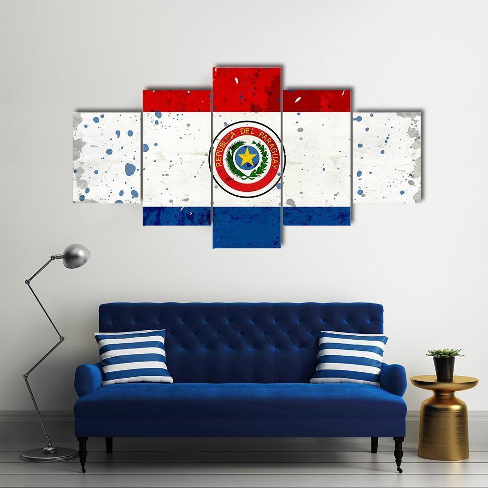 Grunge Paraguay Flag Canvas Wall Art-5 Star-Gallery Wrap-62" x 32"-Tiaracle
