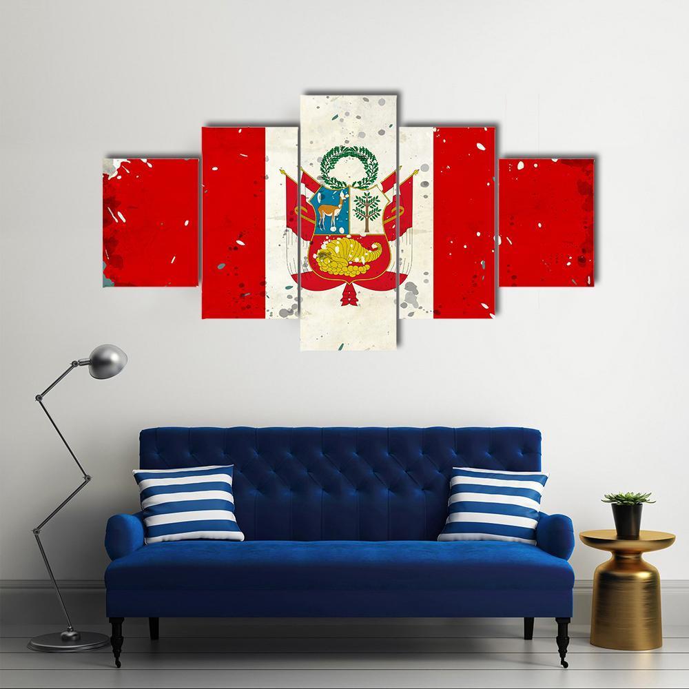 Grunge Peru Flag Canvas Wall Art-5 Star-Gallery Wrap-62" x 32"-Tiaracle