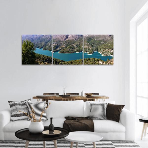 Guadalest Lake Spain Panoramic Canvas Wall Art-3 Piece-25" x 08"-Tiaracle