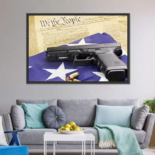 Gun On Folded Flag Canvas Wall Art-5 Horizontal-Gallery Wrap-22" x 12"-Tiaracle