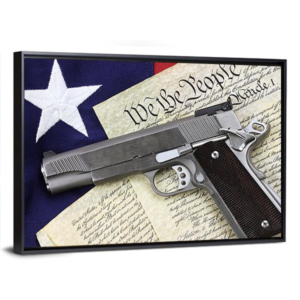 Gun With American Flag Canvas Wall Art-5 Horizontal-Gallery Wrap-22" x 12"-Tiaracle