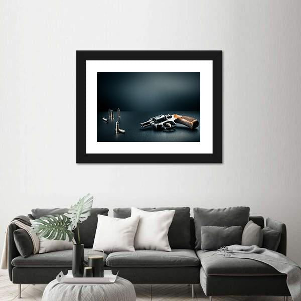 Gun With Bullet Shells Canvas Wall Art-5 Horizontal-Gallery Wrap-22" x 12"-Tiaracle