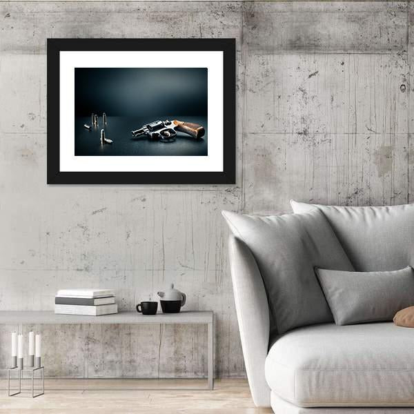 Gun With Bullet Shells Canvas Wall Art-5 Horizontal-Gallery Wrap-22" x 12"-Tiaracle