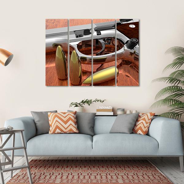 Gun With Bullets On Table Canvas Wall Art-4 Horizontal-Gallery Wrap-34" x 24"-Tiaracle