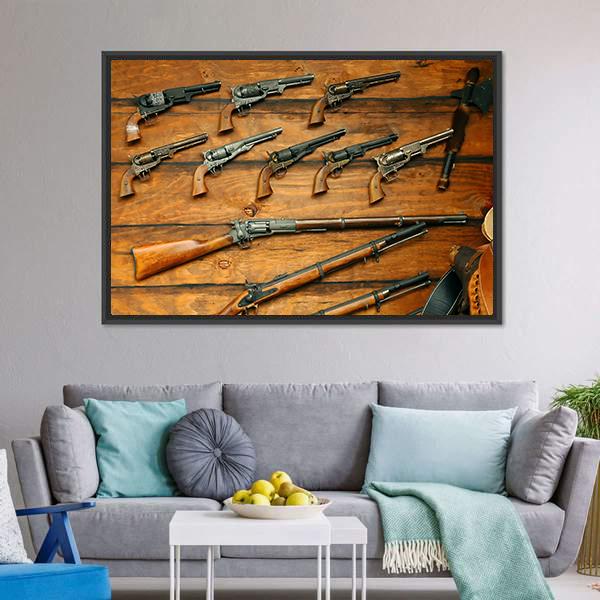 Guns & Rifles Panoramic Canvas Wall Art-1 Piece-36" x 12"-Tiaracle