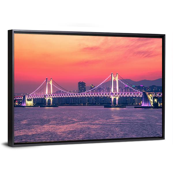 Gwangan Bridge At Night Busan Canvas Wall Art-3 Horizontal-Gallery Wrap-25" x 16"-Tiaracle