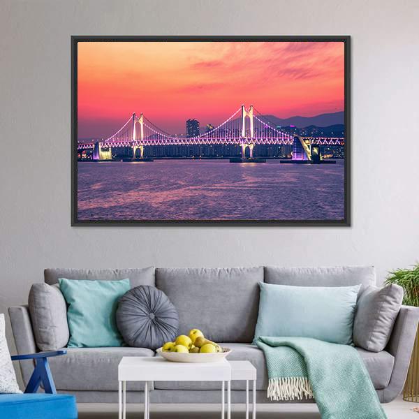 Gwangan Bridge At Night Busan Canvas Wall Art-3 Horizontal-Gallery Wrap-25" x 16"-Tiaracle