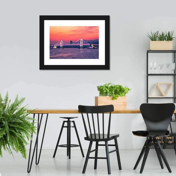 Gwangan Bridge At Night Busan Canvas Wall Art-3 Horizontal-Gallery Wrap-25" x 16"-Tiaracle