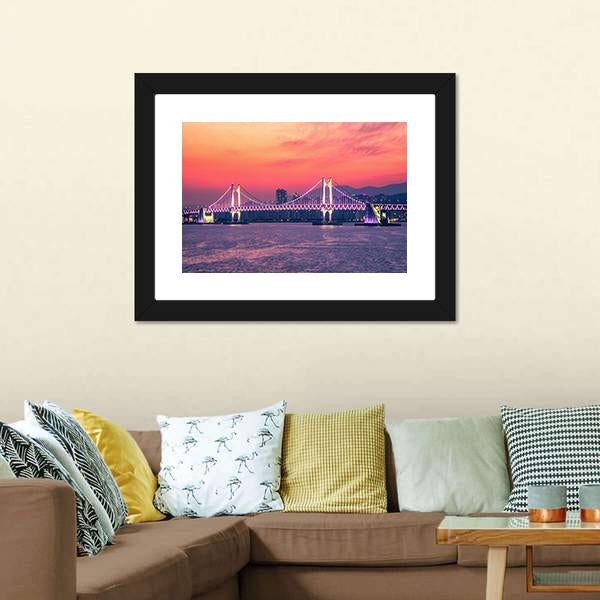 Gwangan Bridge At Night Busan Canvas Wall Art-3 Horizontal-Gallery Wrap-25" x 16"-Tiaracle