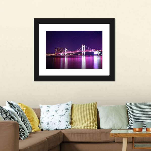 Gwangan Bridge At Night Canvas Wall Art-3 Horizontal-Gallery Wrap-25" x 16"-Tiaracle