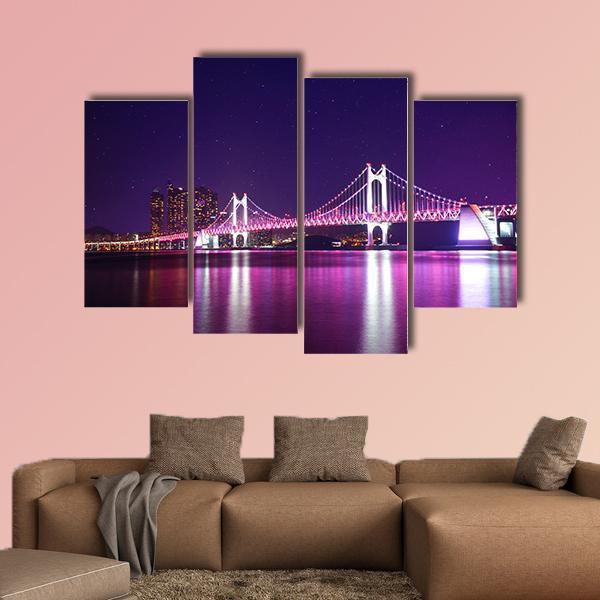Gwangan Bridge At Night Canvas Wall Art-4 Pop-Gallery Wrap-50" x 32"-Tiaracle