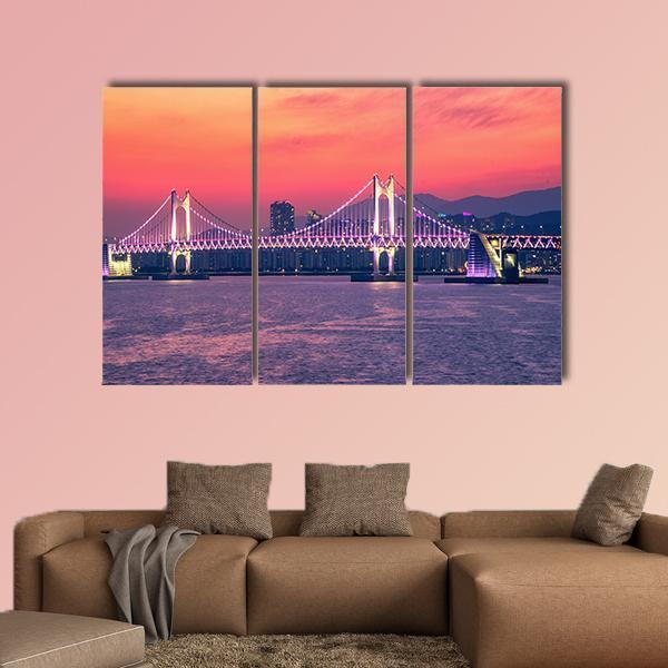 Gwangan Bridge At Night Busan Canvas Wall Art-3 Horizontal-Gallery Wrap-25" x 16"-Tiaracle