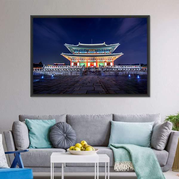 Gyeongbokgung Palace At Night Canvas Wall Art-5 Horizontal-Gallery Wrap-22" x 12"-Tiaracle