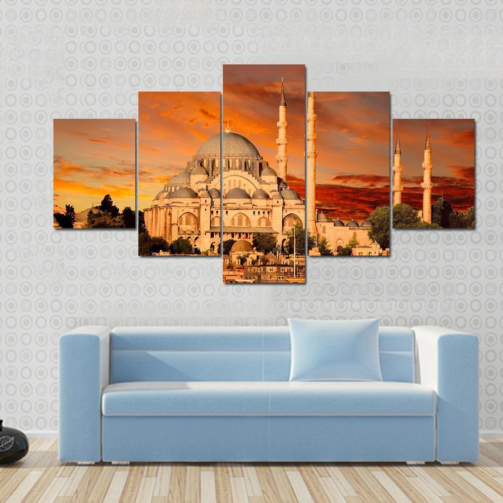 Hagia Sophia At Dusk Canvas Wall Art-5 Star-Gallery Wrap-62" x 32"-Tiaracle