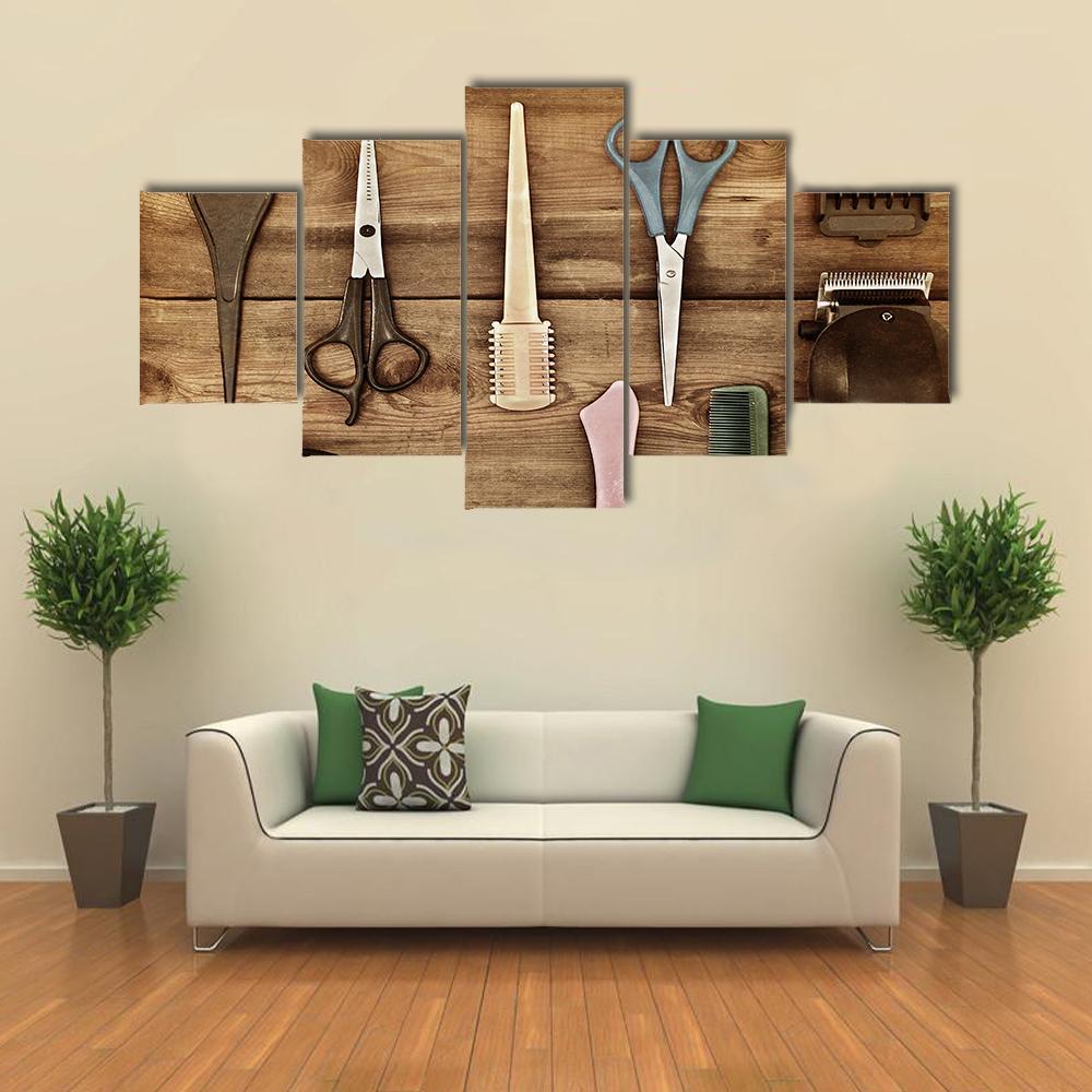 Hairdressing Accessories Canvas Wall Art-5 Star-Gallery Wrap-62" x 32"-Tiaracle
