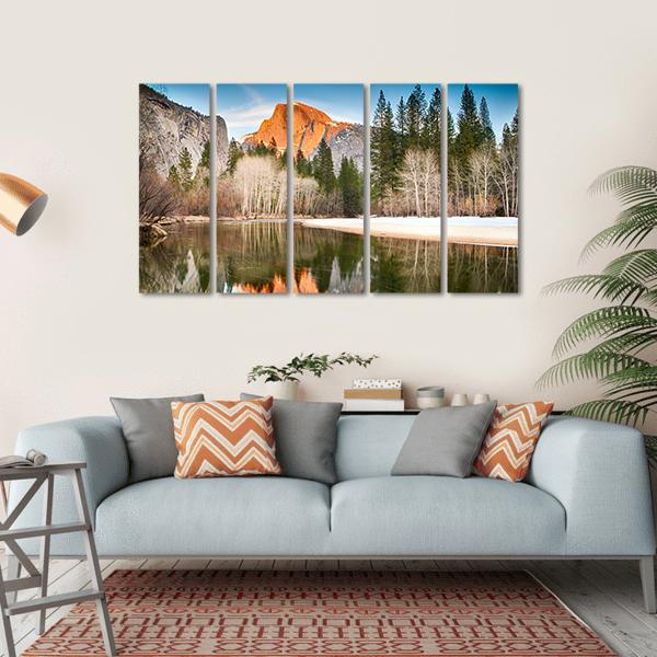 Half Dome In Merced River Canvas Wall Art-5 Horizontal-Gallery Wrap-22" x 12"-Tiaracle
