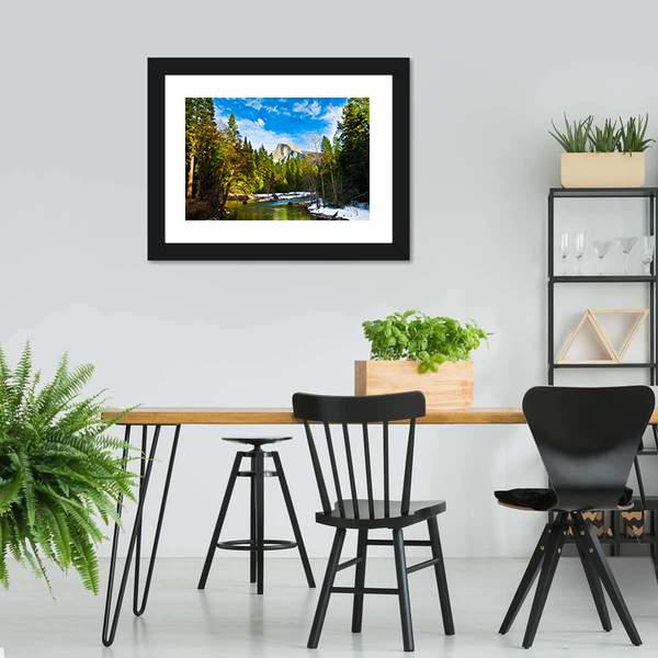 Half Dome Rock From Lake Canvas Wall Art-5 Horizontal-Gallery Wrap-22" x 12"-Tiaracle